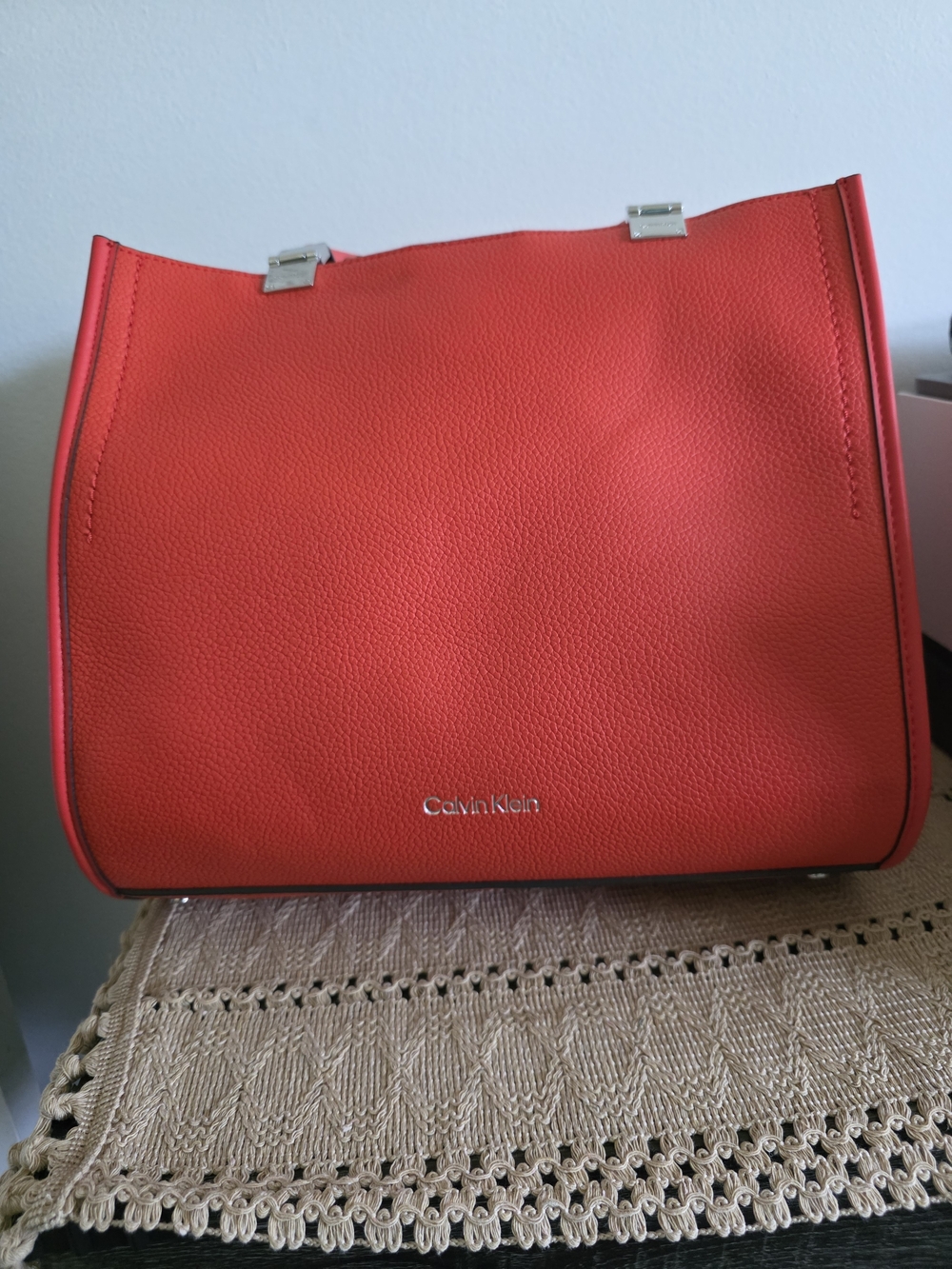 Calvin Klein Red Leather Tote Bag